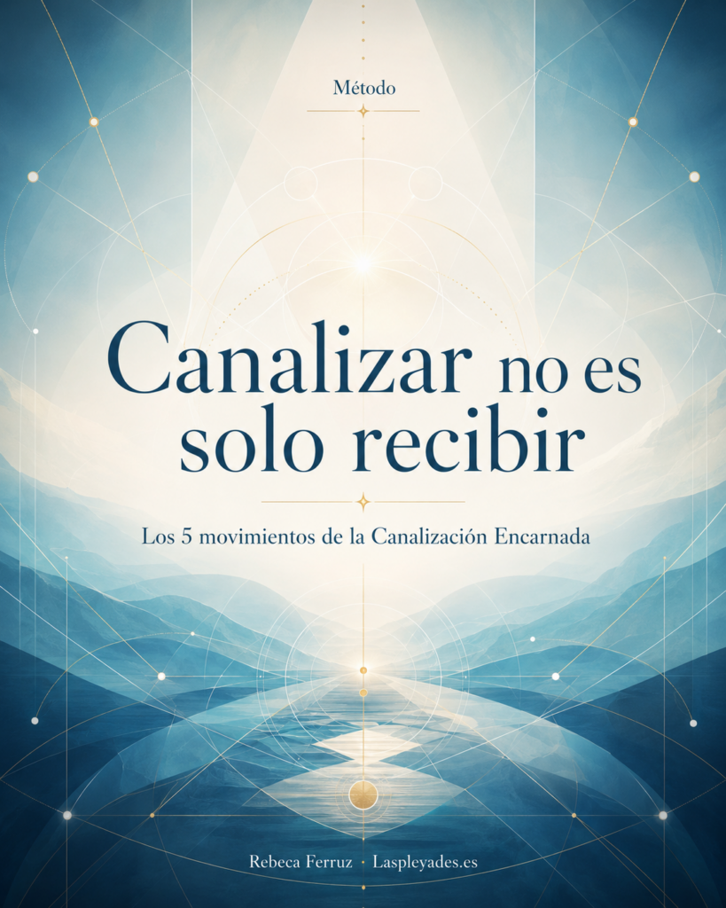 Imagen abstracta con geometría fina, líneas luminosas y puntos de luz en tonos azul profundo, azul agua y dorado sutil sobre fondo marfil. Representa la integración de un mapa completo. Portada del artículo sobre el Método de Canalización Encarnada de Frecuencia ADN Azul.